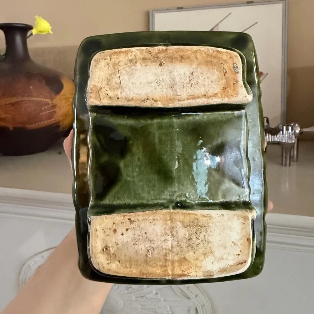 Vintage MCM McCoy Green Pebble Planter Brutalist Cubist Style Pottery Window Box - Picture 3 of 9